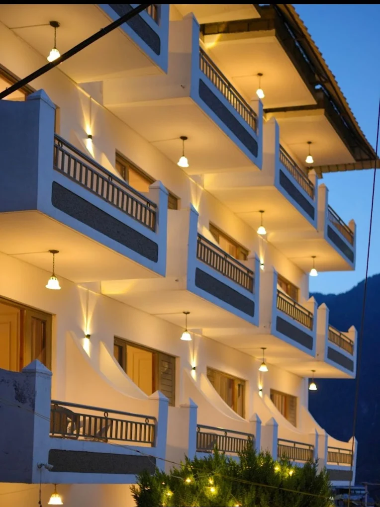 Sunview Hotel balconies at night, Shimla